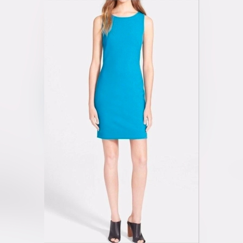 THEORY NWT 'Jemania' Back Cutout Stretch Blue Wool Sheath Dress Size 10